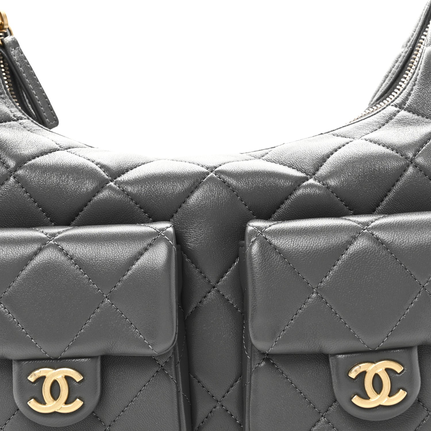 Chanel Shiny Lambskin Quilted Large Trendy Pockets Hobo Grey 8 of 10