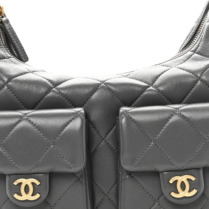 Chanel Shiny Lambskin Quilted Large Trendy Pockets Hobo Grey 8 of 10