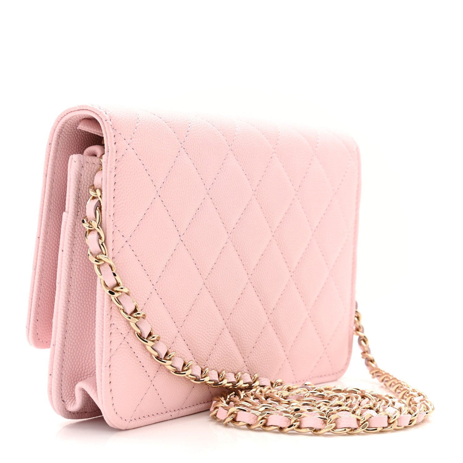 Chanel Caviar Quilted Crystal CC Wallet On Chain WOC Light Pink 3 of 12