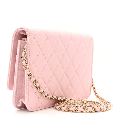 Chanel Caviar Quilted Crystal CC Wallet On Chain WOC Light Pink 3 of 12