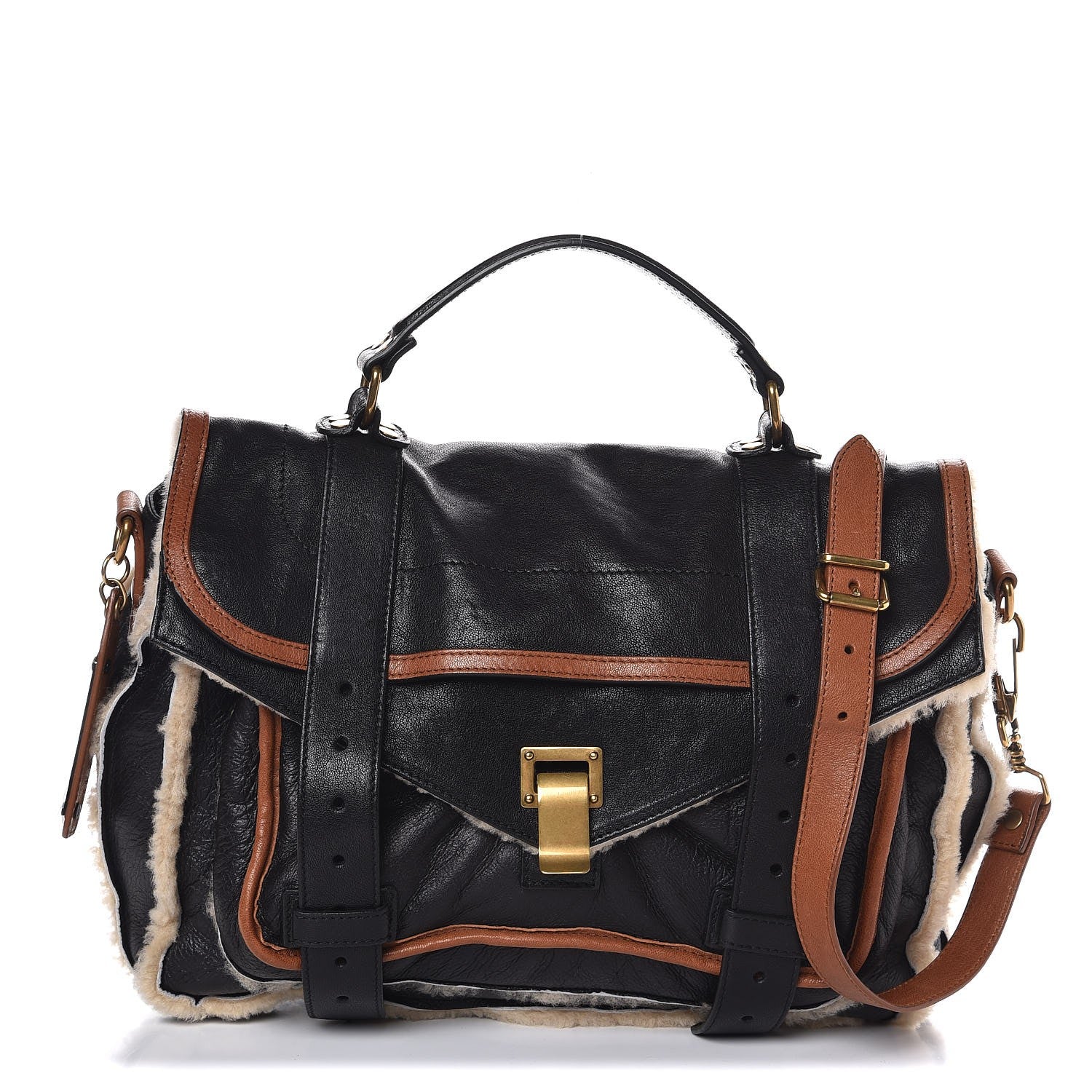 Proenza Schouler Lambskin Shearling Medium PS1 Satchel Black 1 of 6