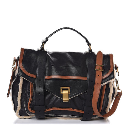 Proenza Schouler Lambskin Shearling Medium PS1 Satchel Black 1 of 6