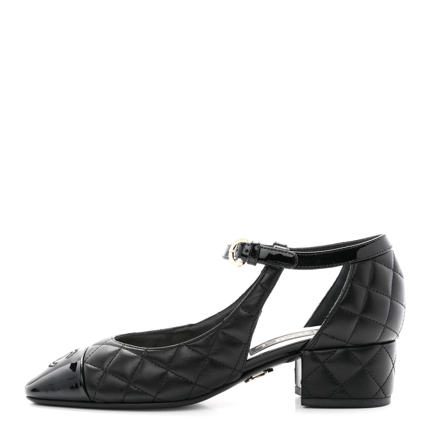 Lambskin Patent Quilted Cap Toe Mary Jane Flats 36 Black