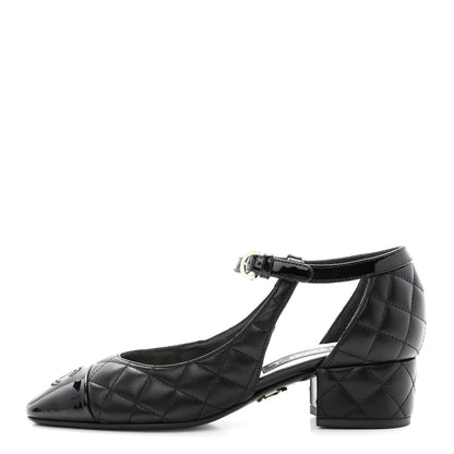 Chanel Lambskin Patent Quilted Cap Toe Mary Jane Flats 36 Black 1 of 10