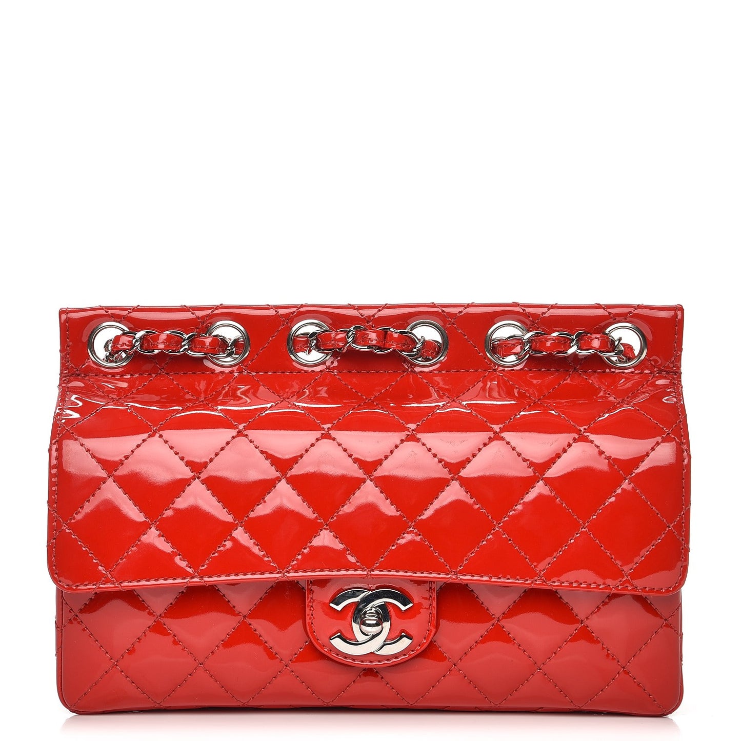 Patent Quilted Medium Diagonal CC Flap Red