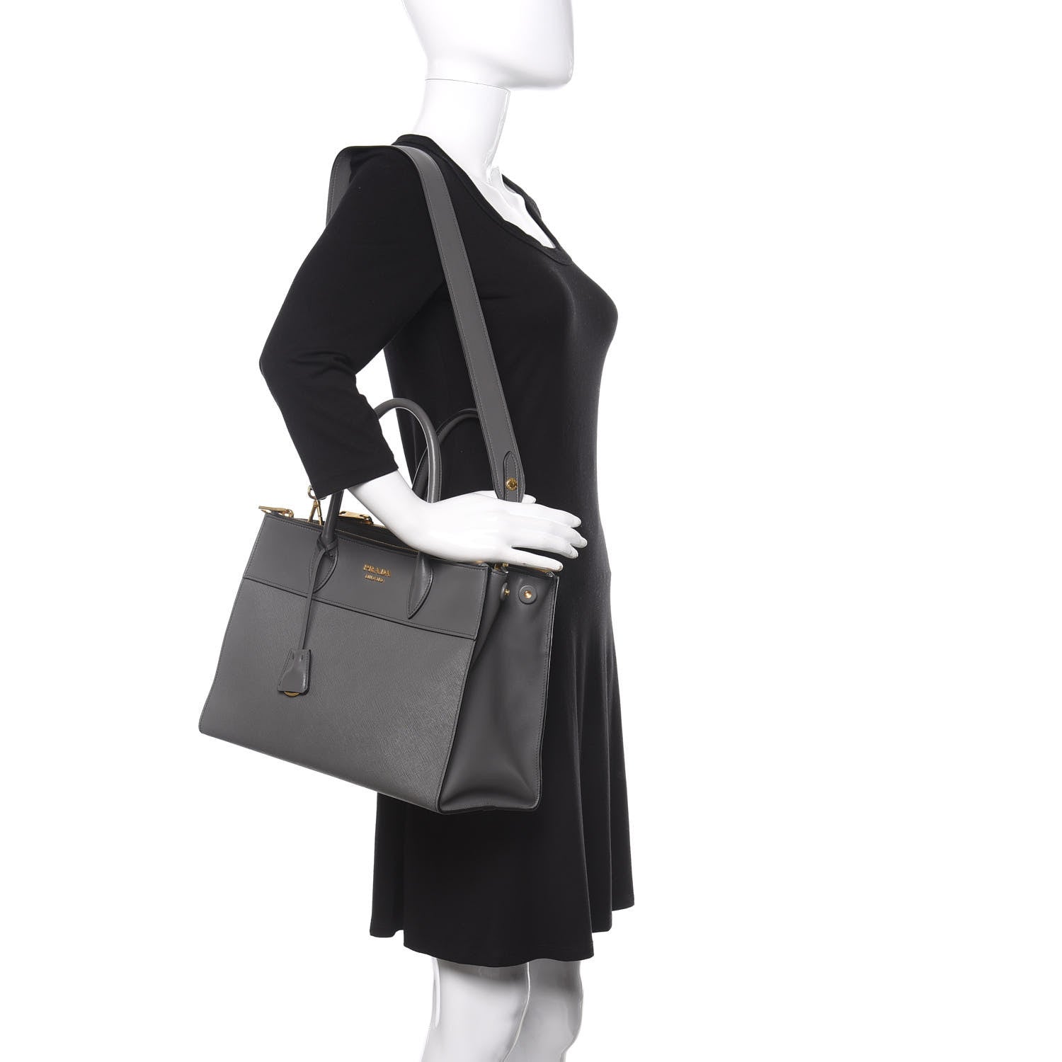 Prada Saffiano City Calfskin Medium Esplanade Tote Mercurio 2 of 10