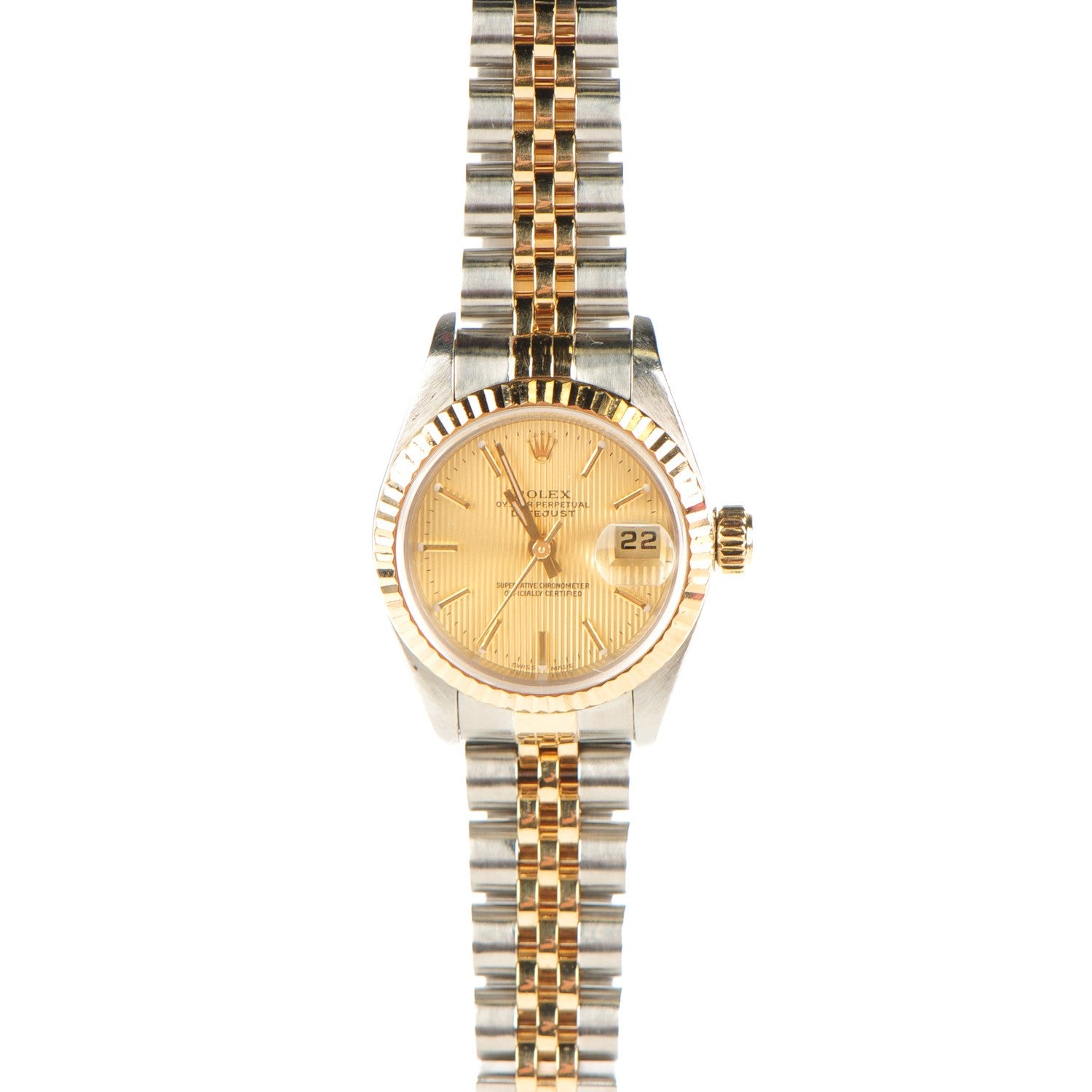 Rolex Stainless Steel 18K Yellow Gold 26mm Oyster Perpetual Datejust Watch Champagne Tapestry 79173 3 of 6