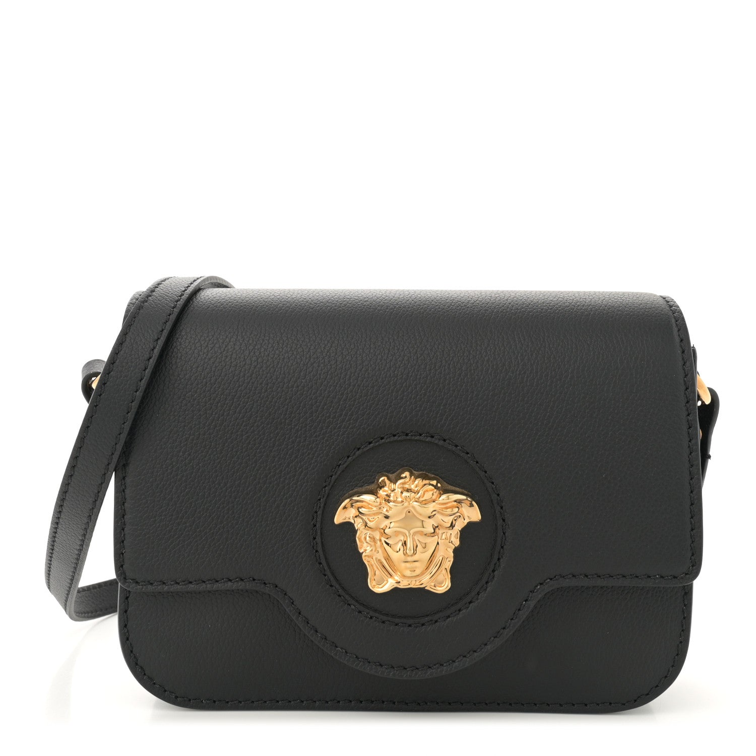 Versace Grained Calfskin La Medusa Flap Shoulder Bag  Black 1 of 9