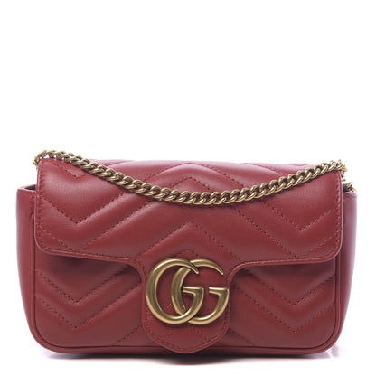 Gucci Calfskin Matelasse Super Mini GG Marmont Shoulder Bag Hibiscus Red 1 of 11