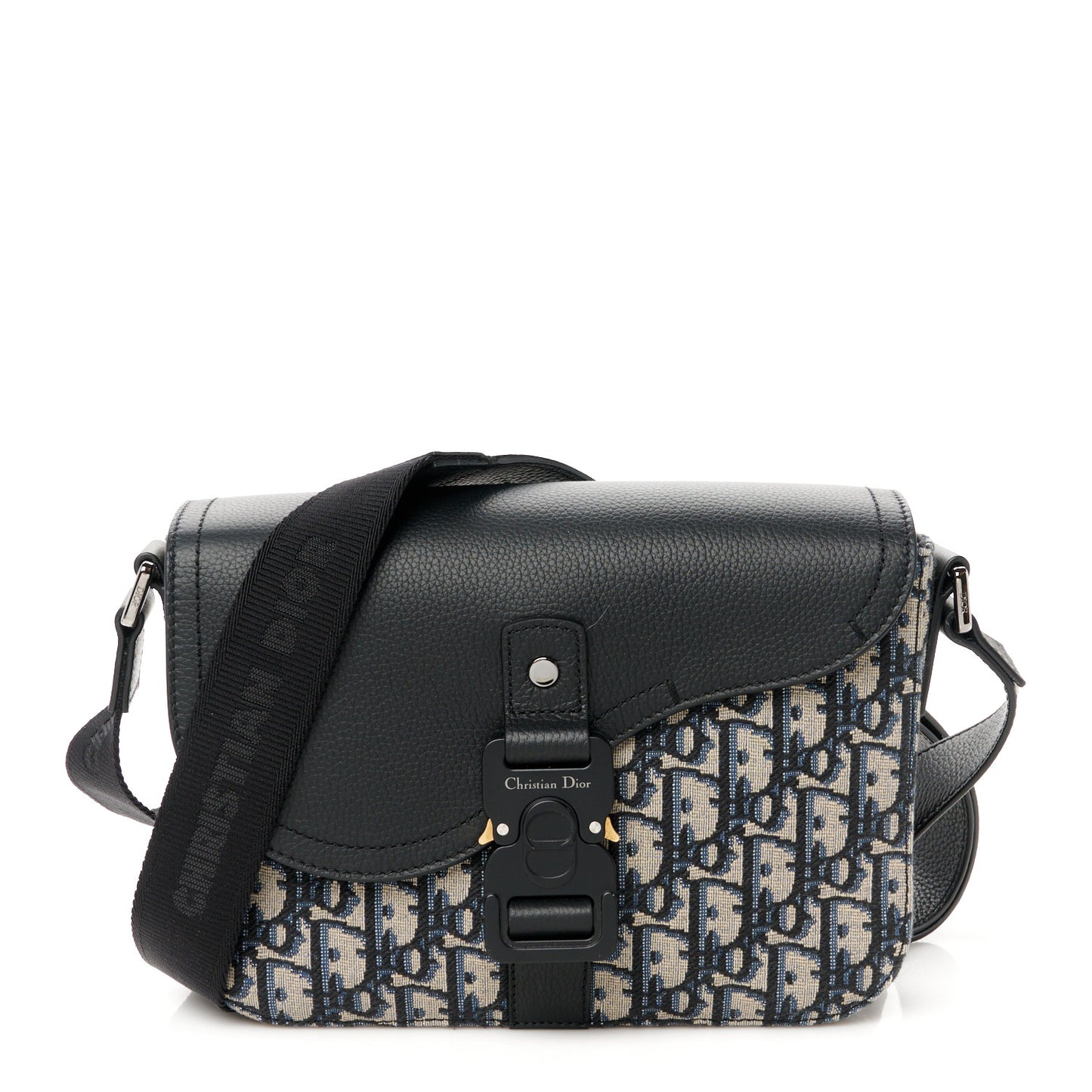 Oblique Jacquard Grained Calfskin Small Saddle Messenger Bag Beige Black