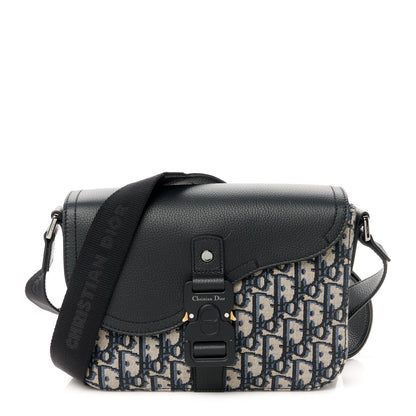 Christian Dior Oblique Jacquard Grained Calfskin Small Saddle Messenger Bag Beige Black 1 of 10