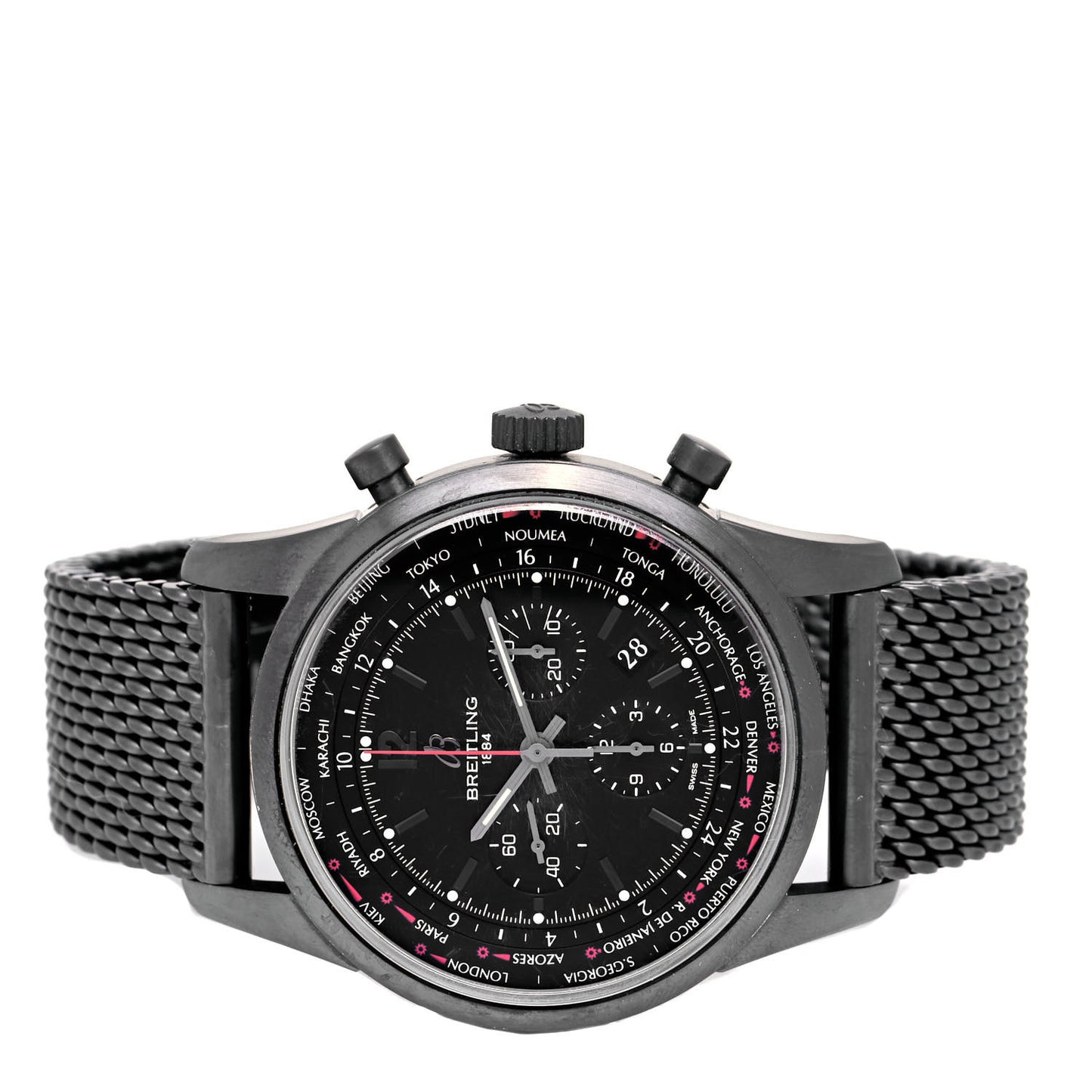 PVD Stainless Steel 46mm Transocean Unitime Chronograph Automatic Watch Black MB0510