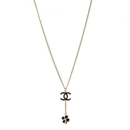 Chanel Enamel CC Camellia Flower Drop Necklace Black Gold 1 of 5