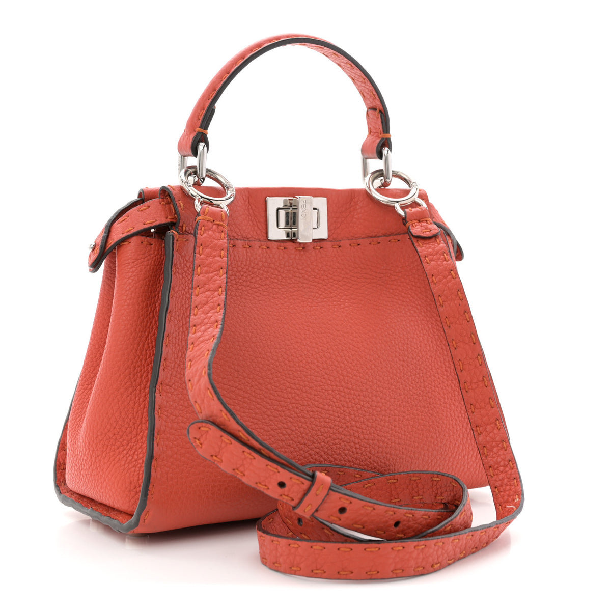 Fendi Cuoio Romano Selleria Mini Peekaboo Iconic Satchel Dark Orange 3 of 12