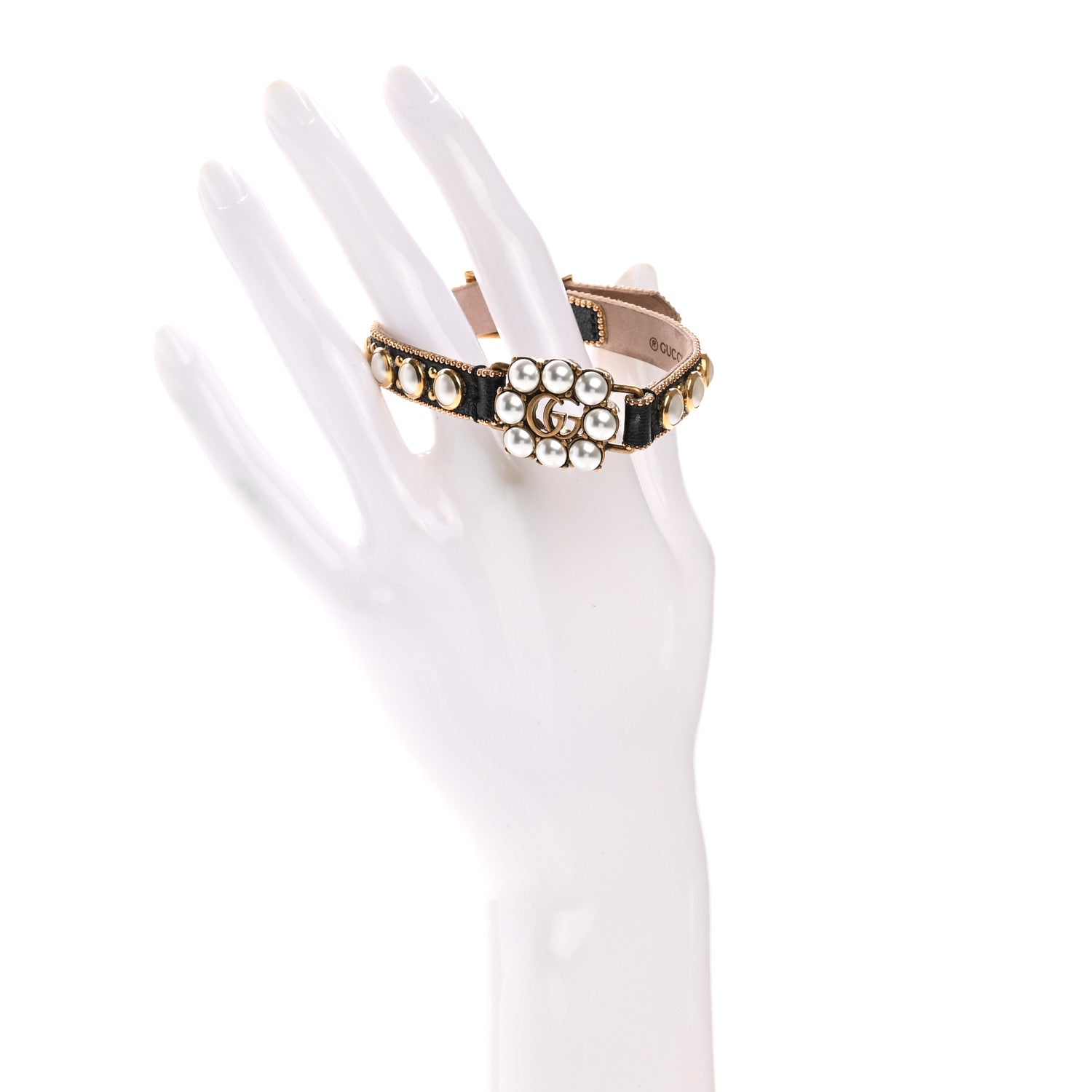 Gucci Metal Calfskin Pearl Double G Bracelet Black 2 of 5