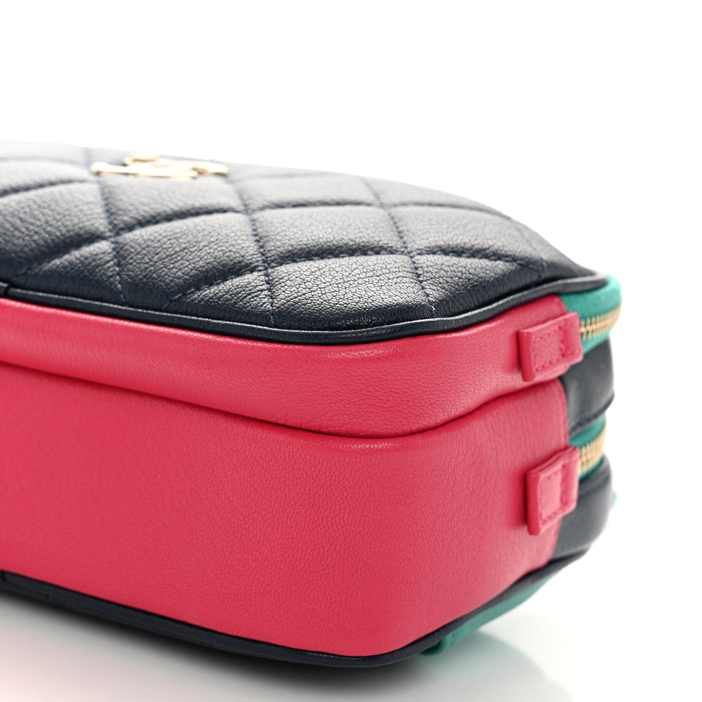 Goatskin Quilted Tri-Color In & Out Waist Bag Navy Turquoise Pink