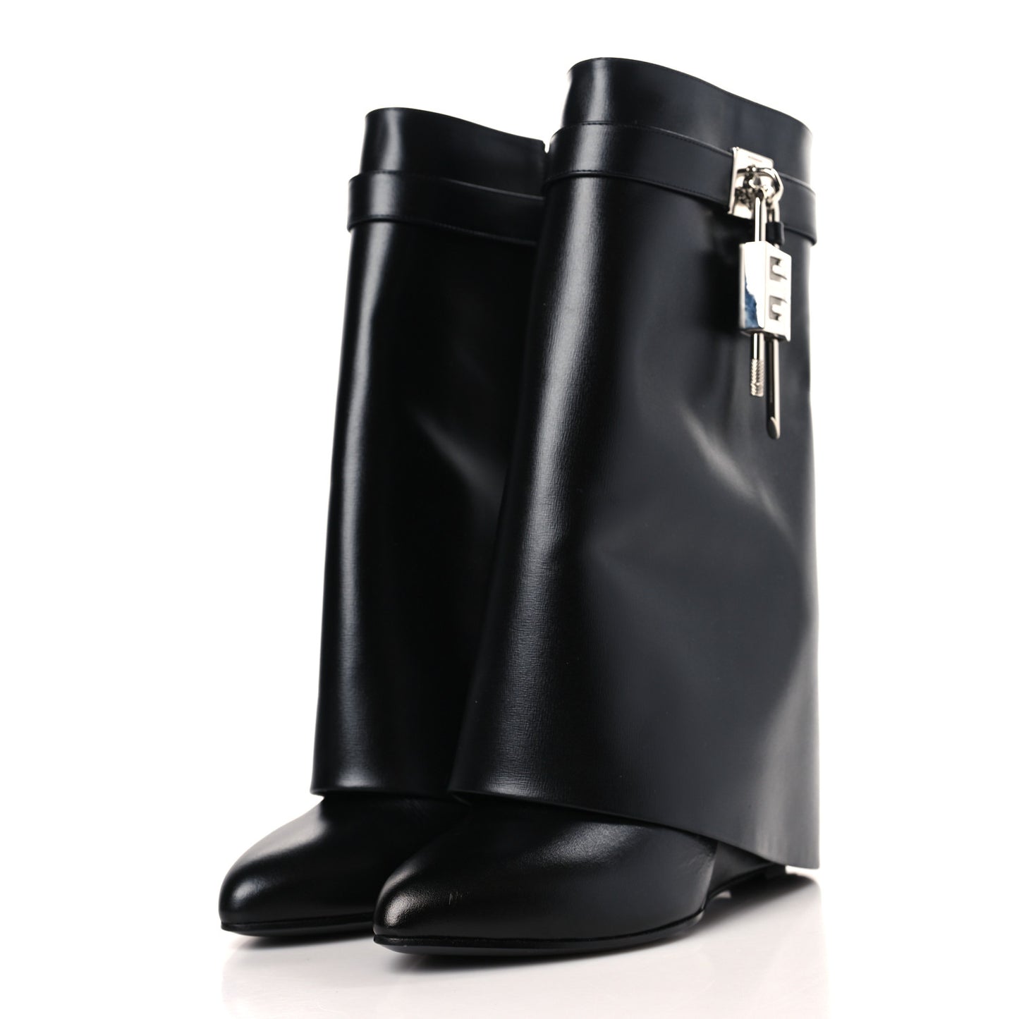 Calfskin Shark Lock Ankle Boots 41 Black