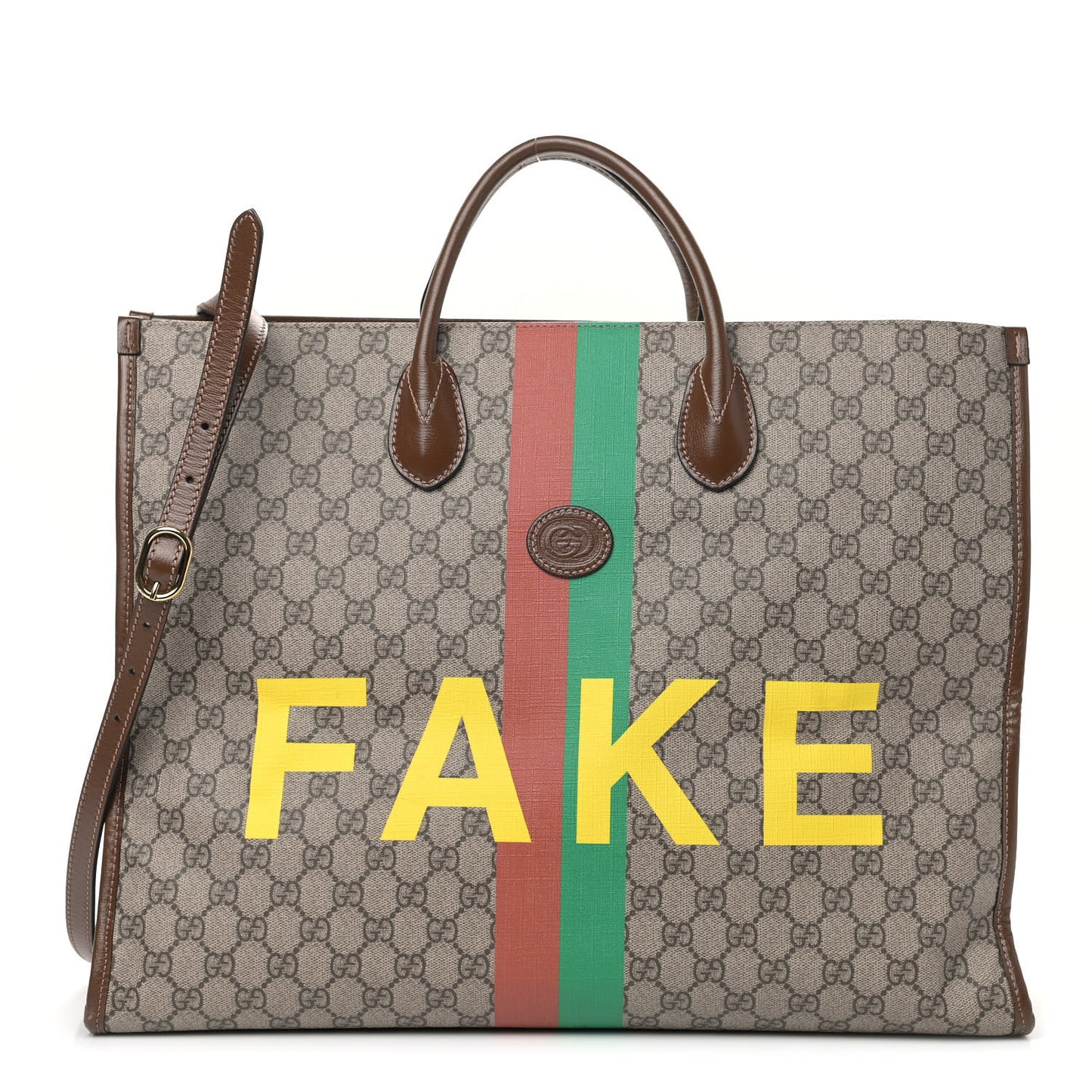 GG Supreme Monogram Fake/Not Large Retro Interlocking G Tote Bag Beige Brown Sugar