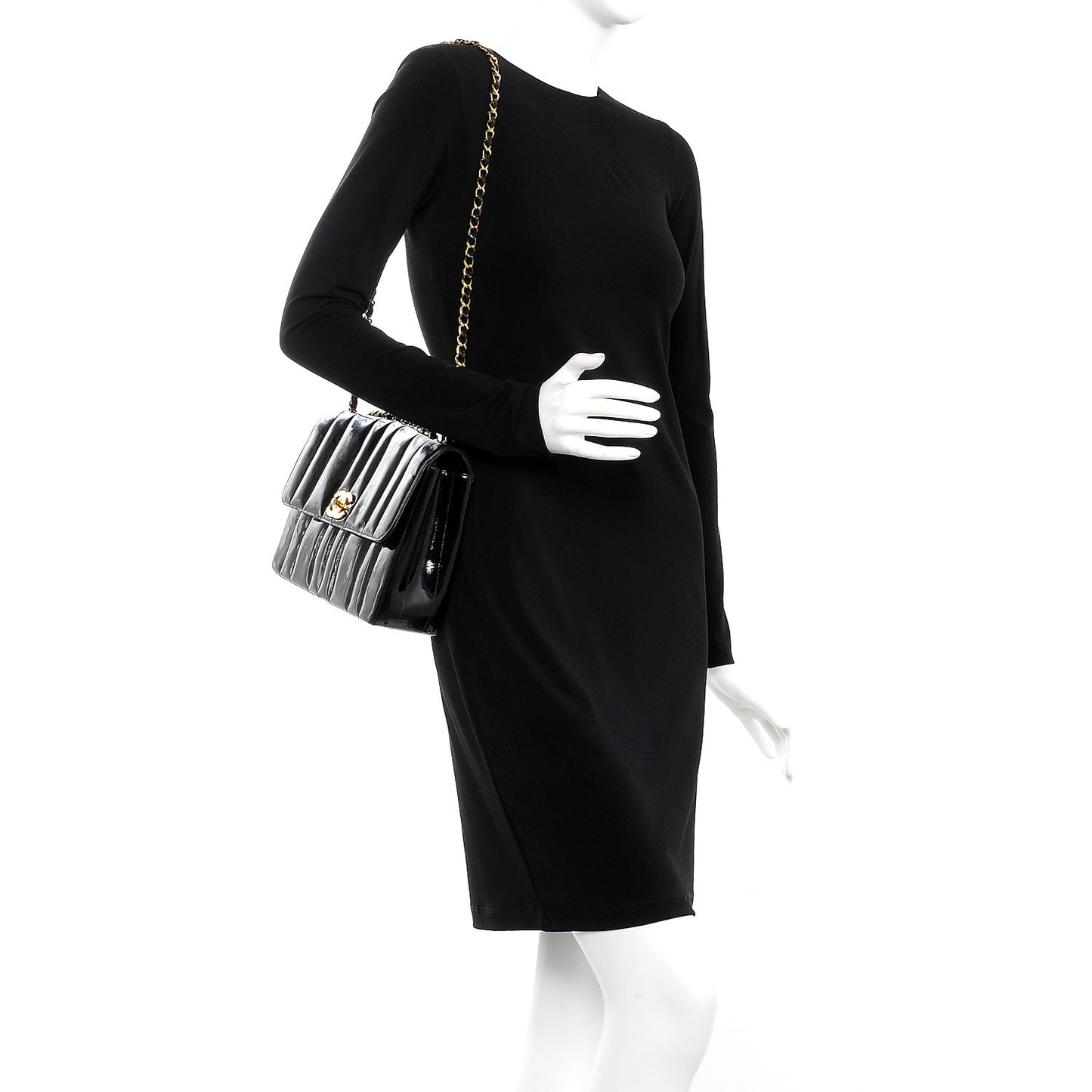 Patent Vertical Quilted Medium Single Flap Black