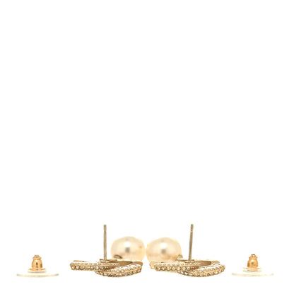 Chanel Crystal Pearl CC Drop Earrings Gold 3 of 5