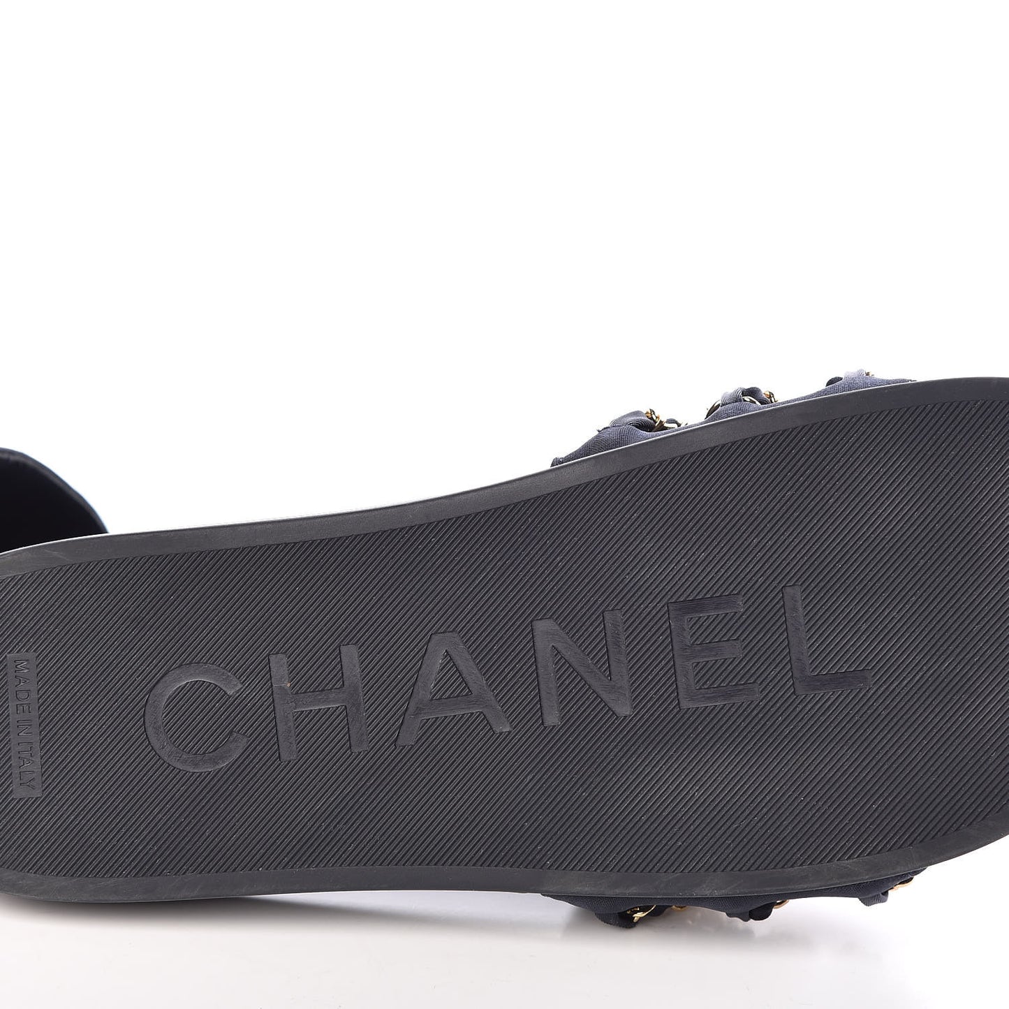 Satin Canvas Chain Flat Sandals 41 Marine