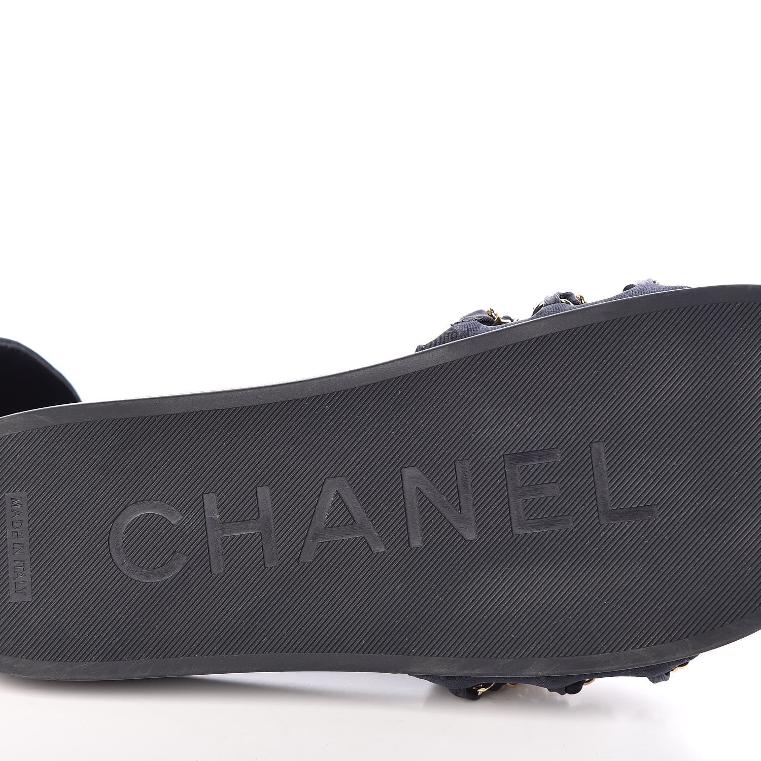 Chanel Satin Canvas Chain Flat Sandals 41 Marine 9 of 12
