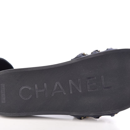Chanel Satin Canvas Chain Flat Sandals 41 Marine 9 of 12