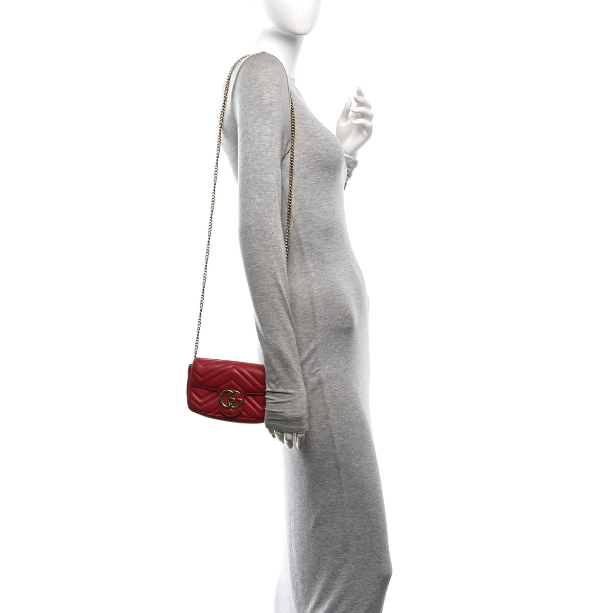 Gucci Calfskin Matelasse Super Mini GG Marmont Shoulder Bag Hibiscus Red 2 of 14