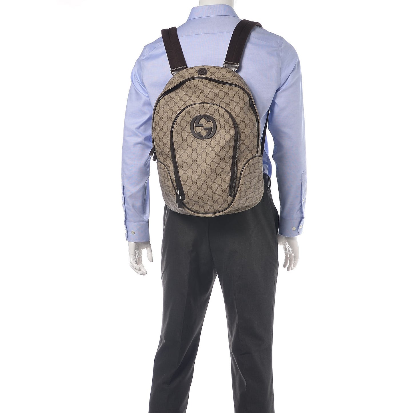 GG Plus Monogram Interlocking G Medium Backpack Dark Brown