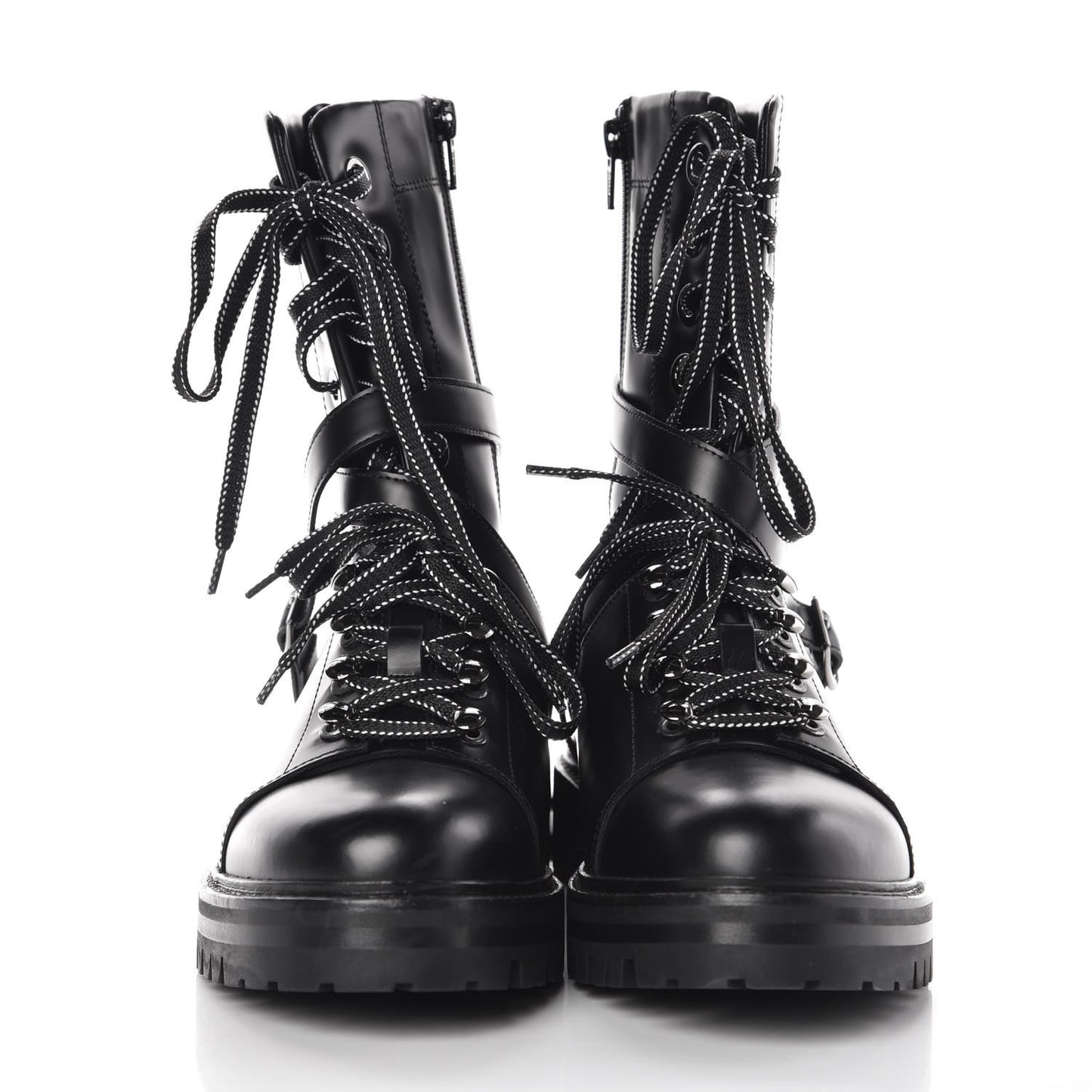Smooth Calfskin Rockstud Buckled 25mm Combat Boots 39 Black