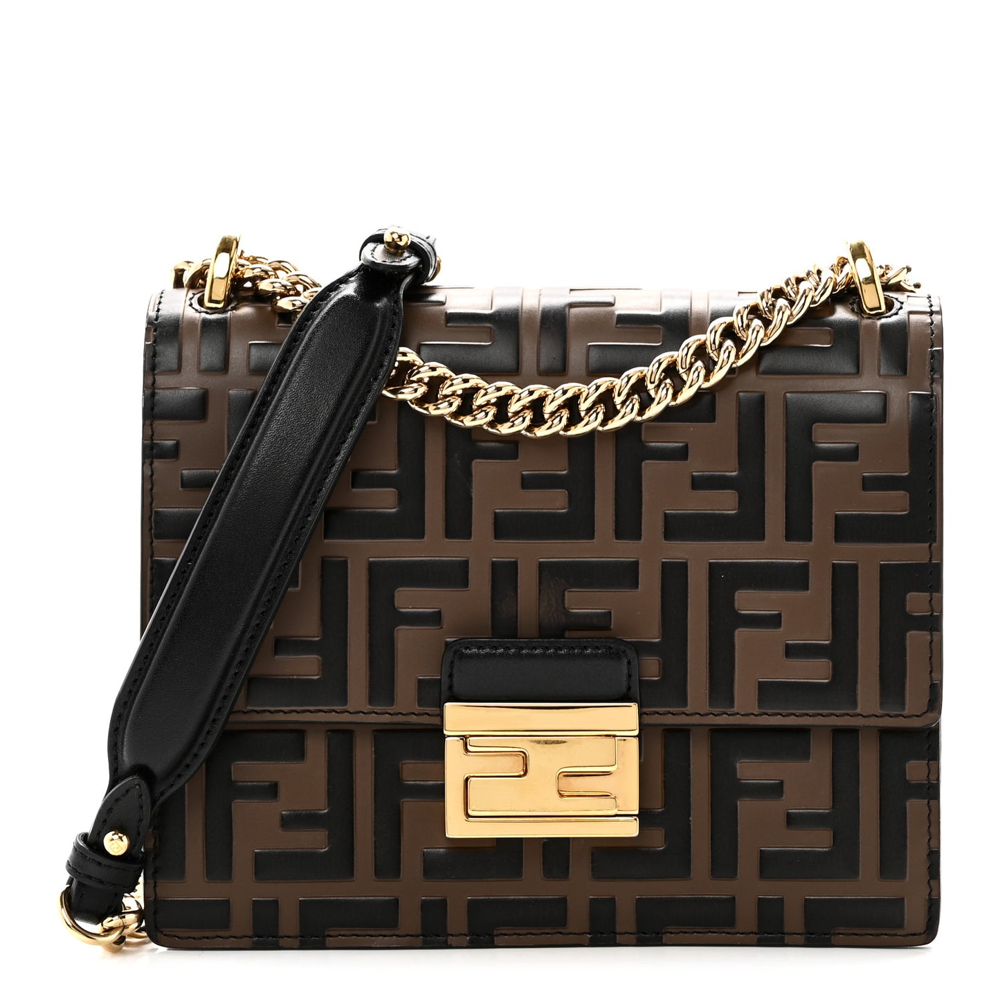Vitello Liberty Bi-Color FF 1974 Embossed Small Kan U Shoulder Bag Maya Black