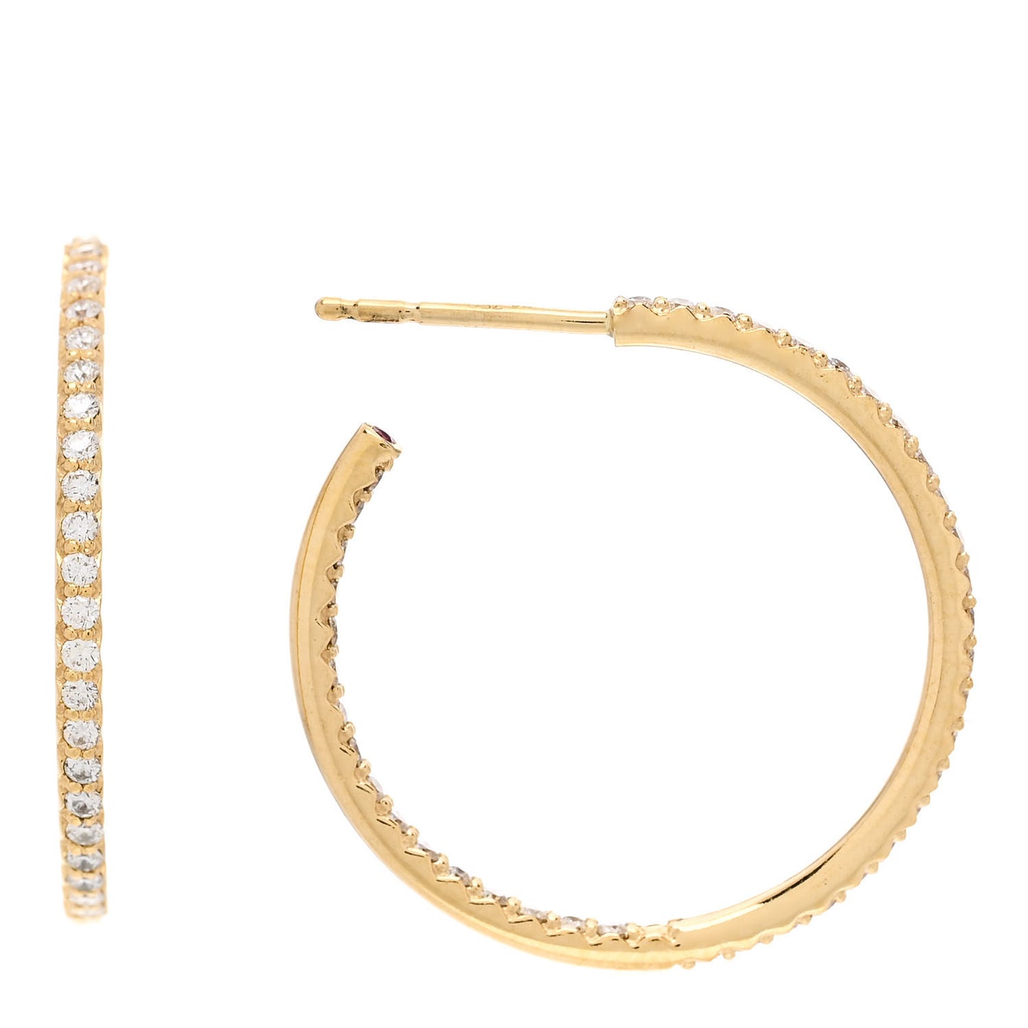 18K Yellow Gold Diamond .99ctw Micro Pave Hoop Earrings