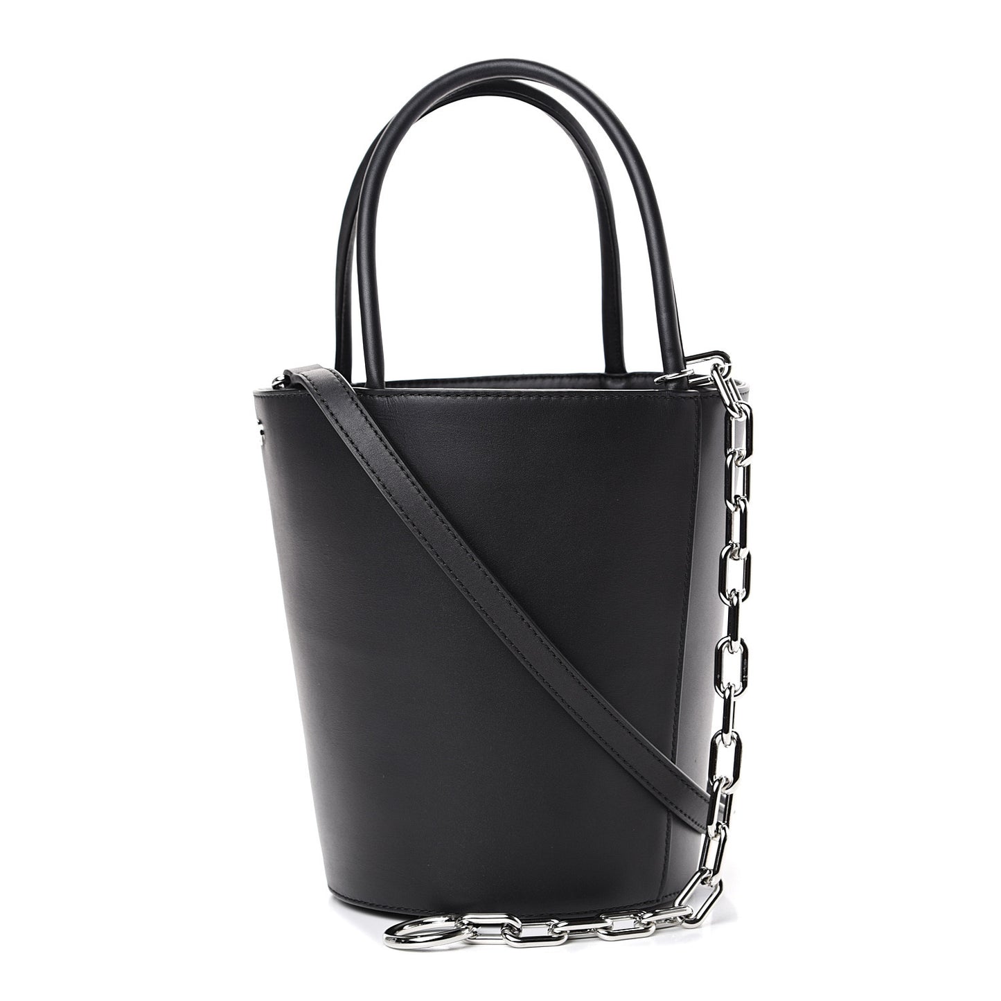 Calfskin Roxy Large Chain Bucket Black Silver Hardware