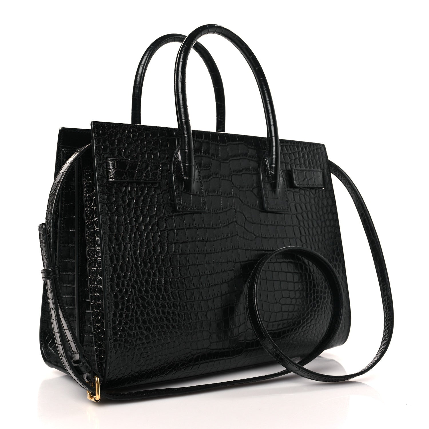 Saint Laurent Calfskin Crocodile Embossed Baby Sac De Jour Black 4 of 10