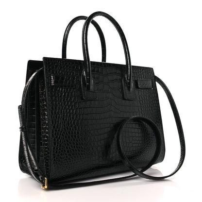 Saint Laurent Calfskin Crocodile Embossed Baby Sac De Jour Black 4 of 10