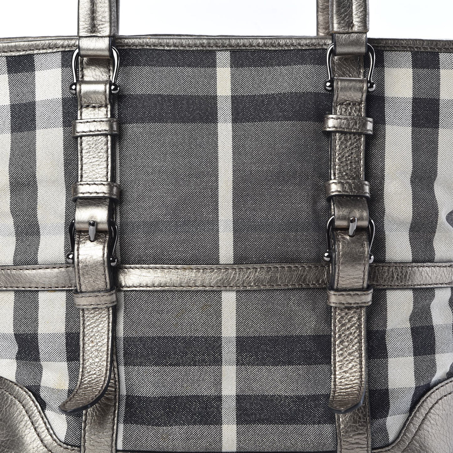 Metallic Calfskin House Check Tote Pewter