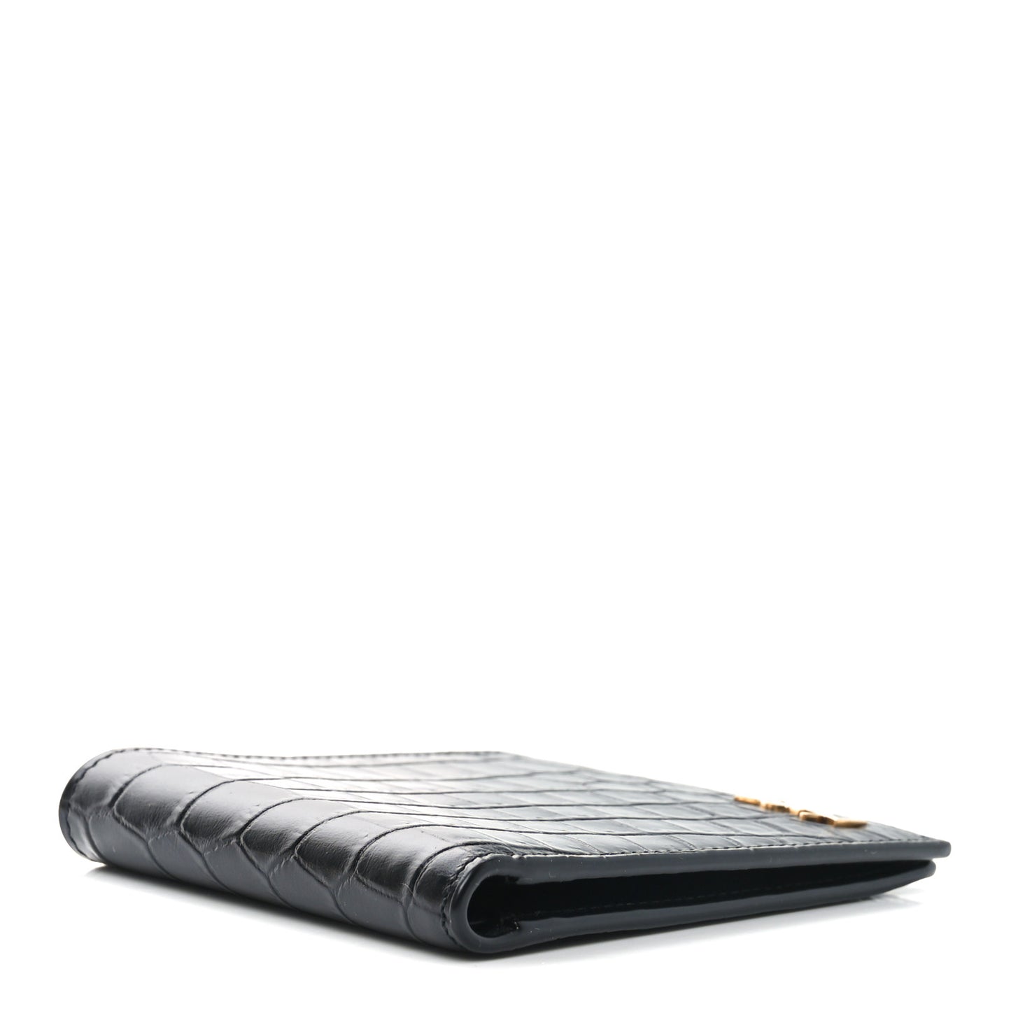 Calfskin Crocodile Embossed Tiny Cassandre East West Wallet Black