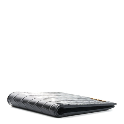 Saint Laurent Calfskin Crocodile Embossed Tiny Cassandre East West Wallet Black 4 of 7