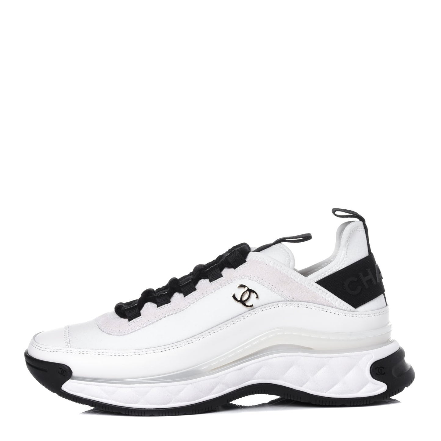 Velvet Calfskin Mixed Fibers CC Sneakers 38 Ivory Black