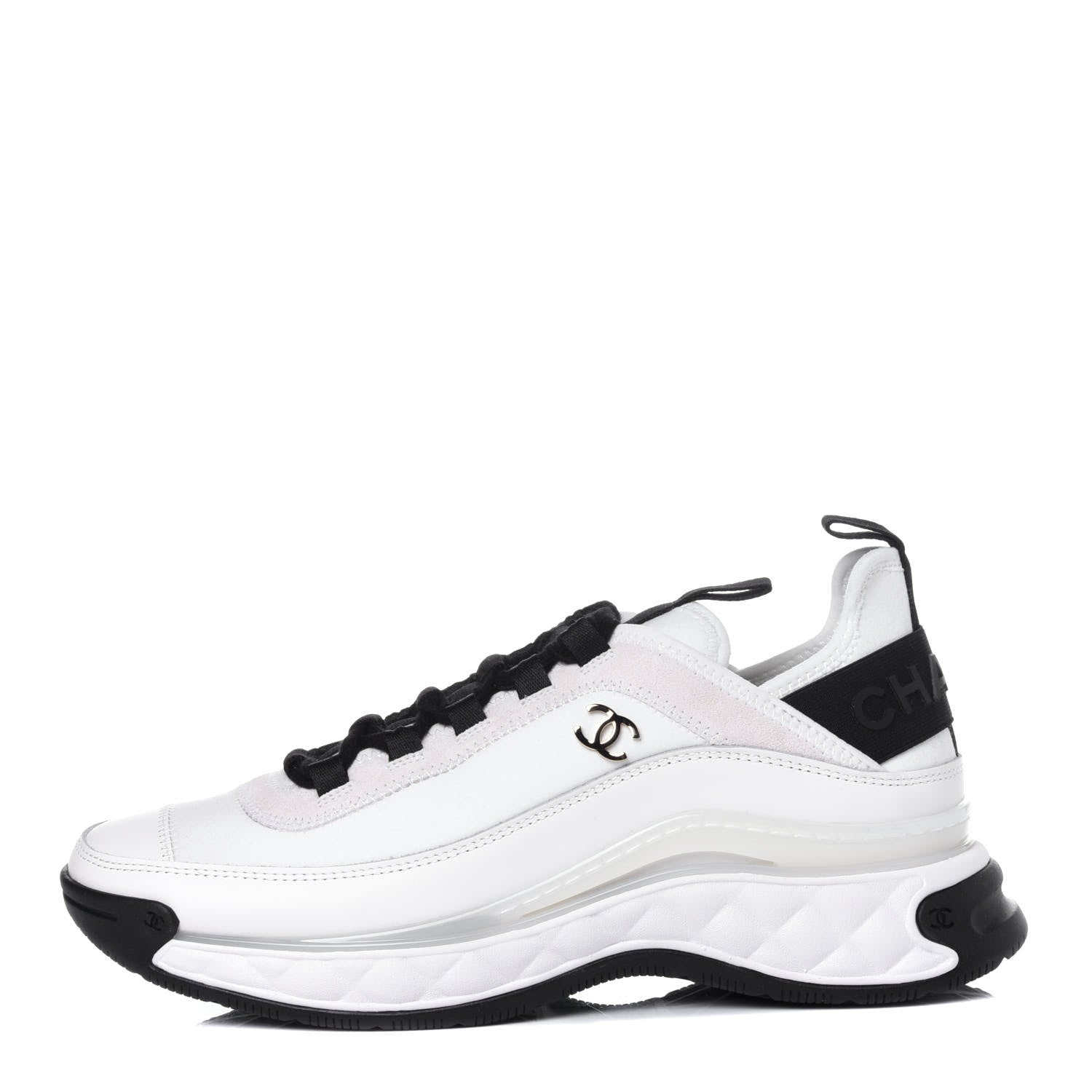 Chanel Velvet Calfskin Mixed Fibers CC Sneakers 38 Ivory Black 1 of 12