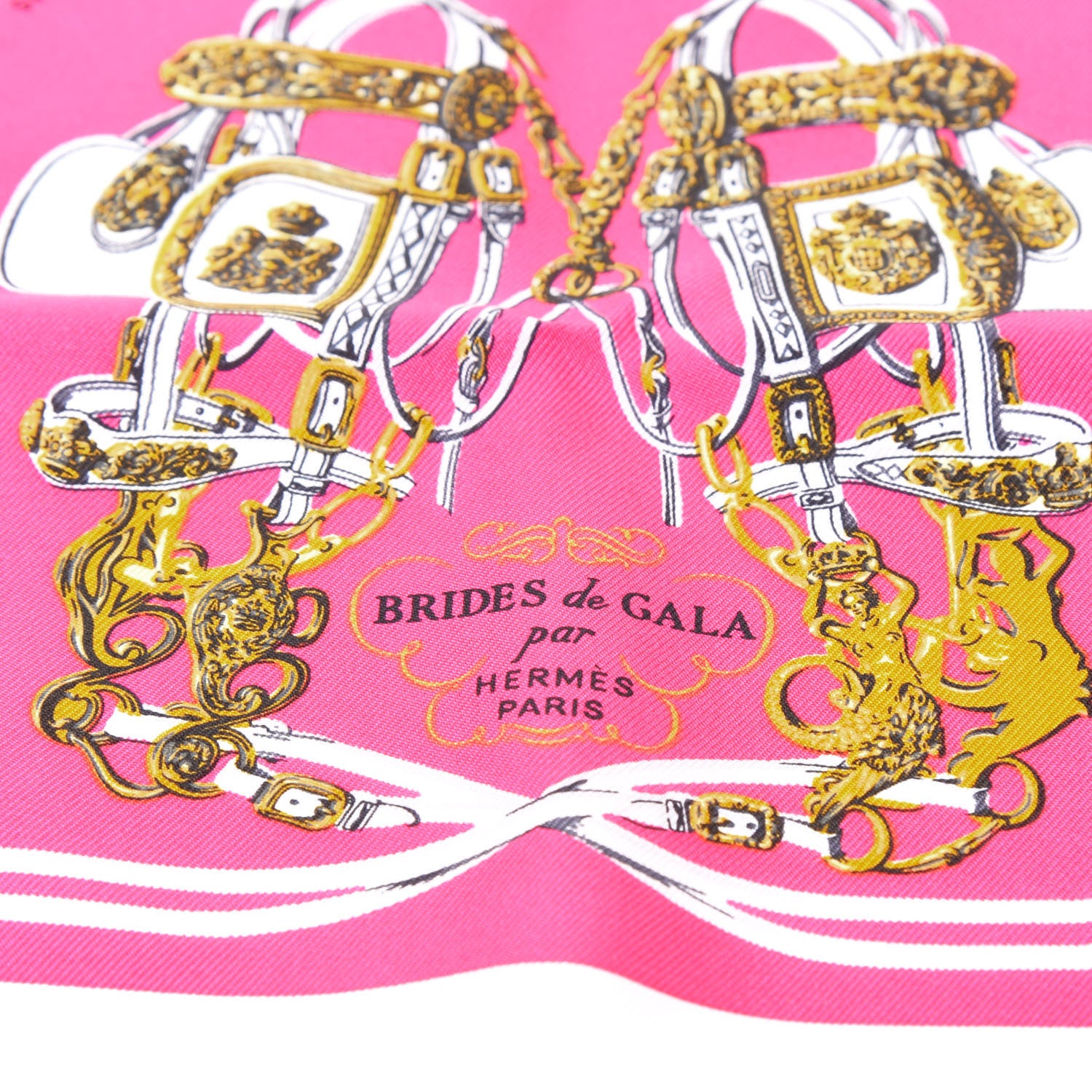Hermes Silk Brides de Gala Nano Scarf 20 White Rose Fuchsia Or 2 of 3