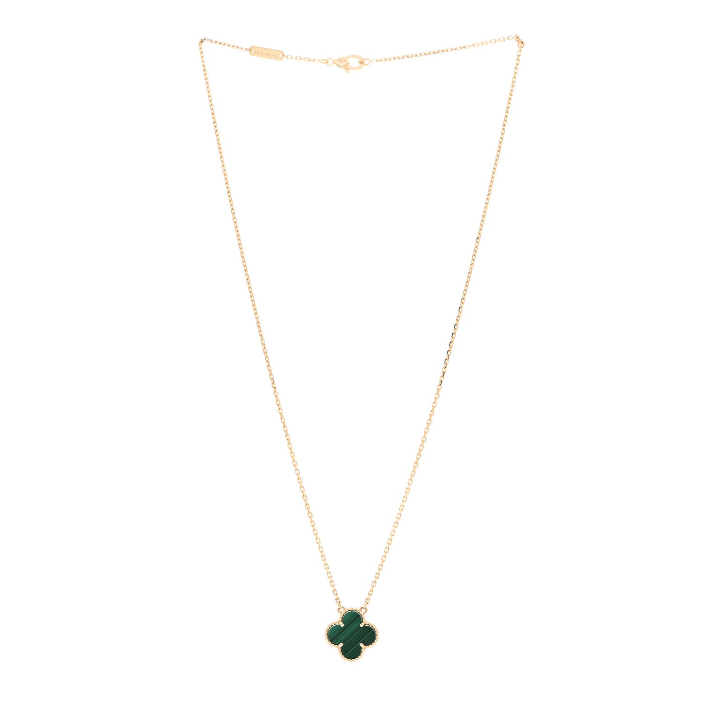 18K Yellow Gold Malachite Vintage Alhambra Pendant Necklace
