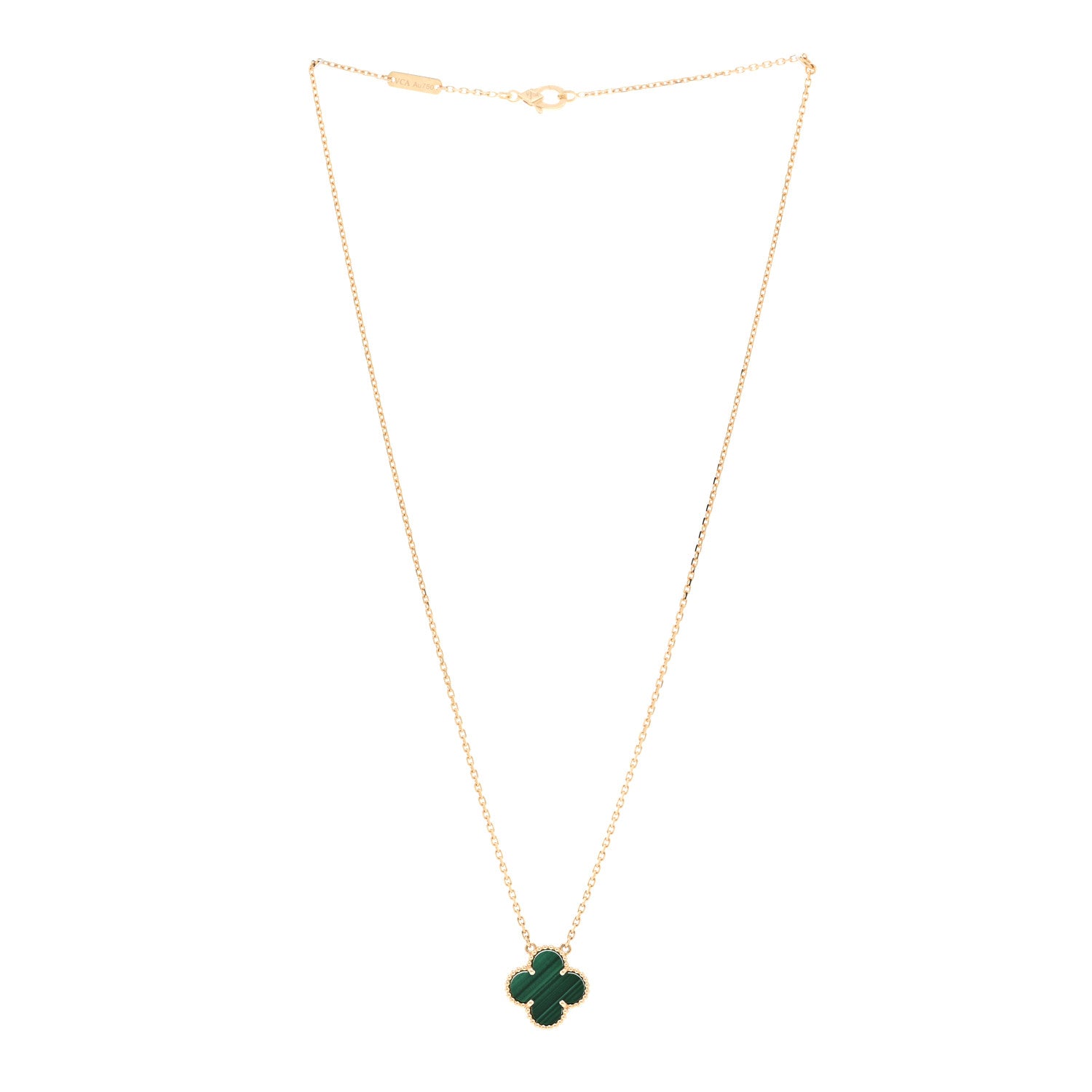 Van Cleef & Arpels 18K Yellow Gold Malachite Vintage Alhambra Pendant Necklace 3 of 5