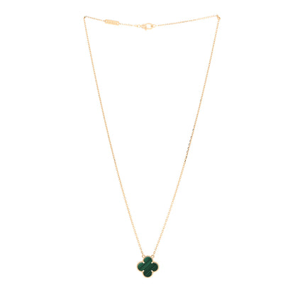Van Cleef & Arpels 18K Yellow Gold Malachite Vintage Alhambra Pendant Necklace 3 of 5