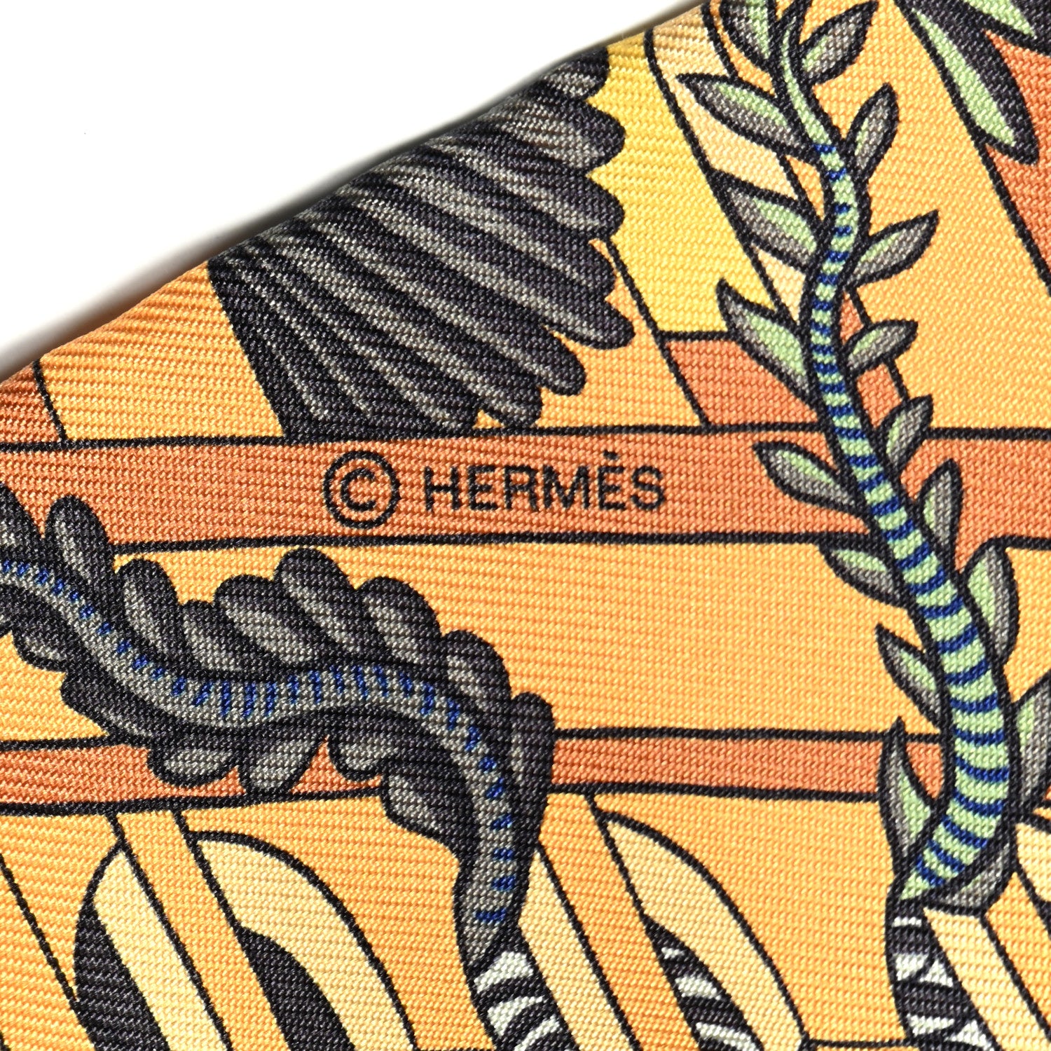 Hermes Silk Animapolis Twilly Ocre Bleu Vert 3 of 4