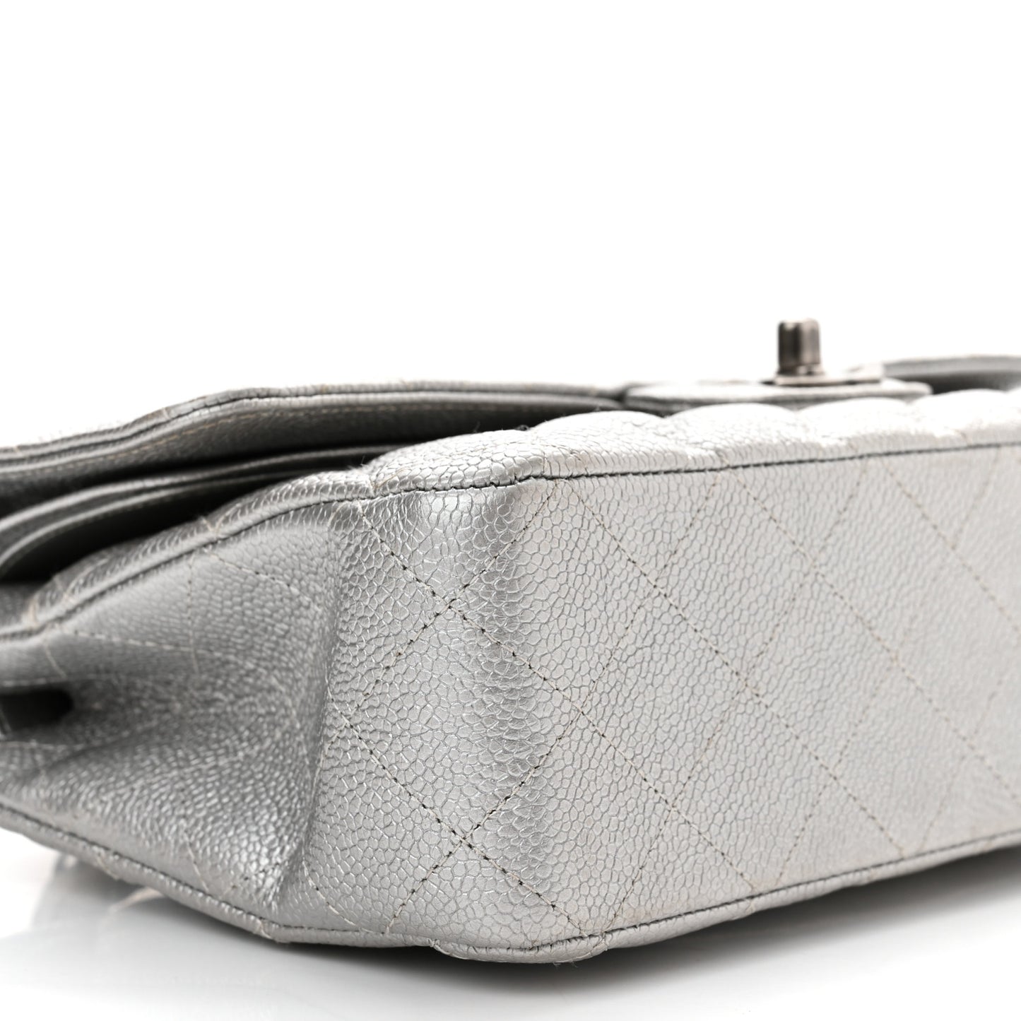 Metallic Caviar Quilted Medium Double Flap Silver