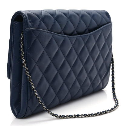 Chanel Lambskin Quilted Clutch With Chain Flap Navy 2 of 7
