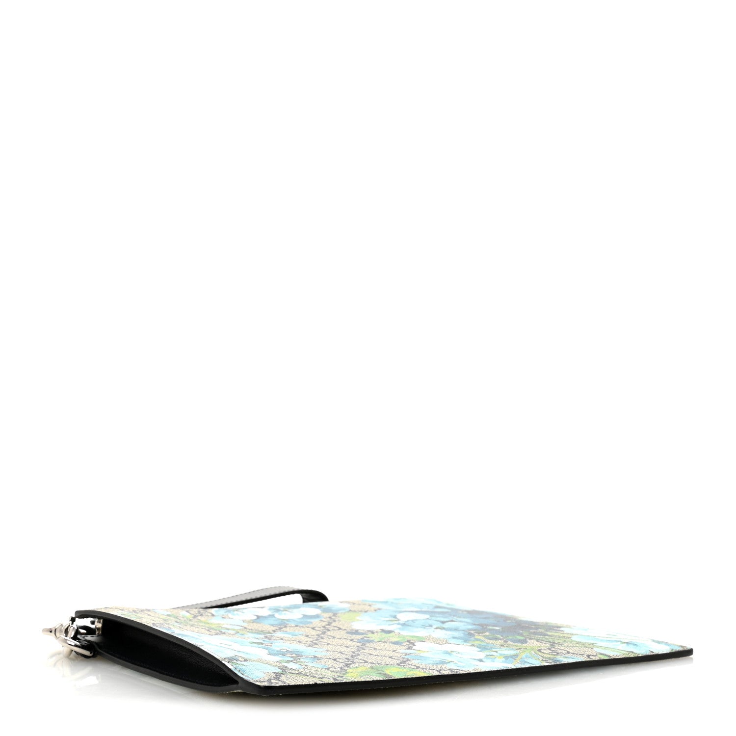 Gucci GG Supreme Monogram Blooms Small Zip Wristlet Pouch Beige Blue Black 4 of 7
