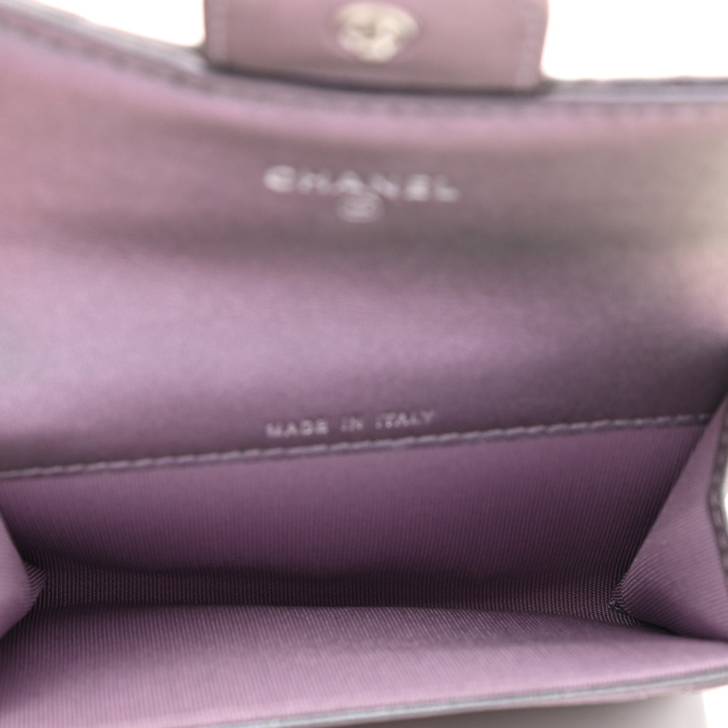 Iridescent Lambskin Quilted Reissue Flap Card Holder Light Purple