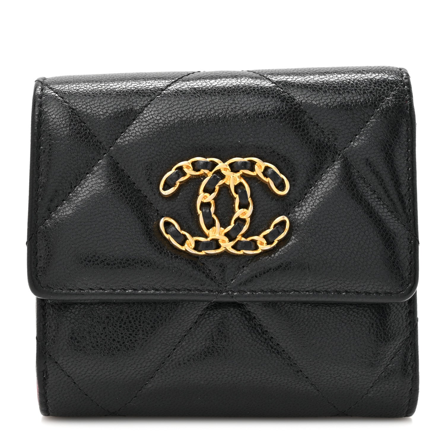 Chanel Goatskin Quilted Chanel 19 Small Flap Wallet Black 1 of 11